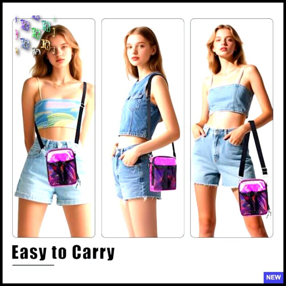 Holographic Mini Messenger Crossbody Bag Water Bottle Pocket Trendy Y2K - Picture 6 of 7